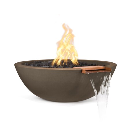 The Outdoor Plus 33 Round Sedona Fire, Water Bowl, GFRC Concrete, Chocolate, Liquid Propane OPT-33RFWE12V-CHC-LP
